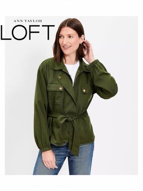 🆕 NWT LOFT Tie Waist Utility Jacket in Valiant Green
